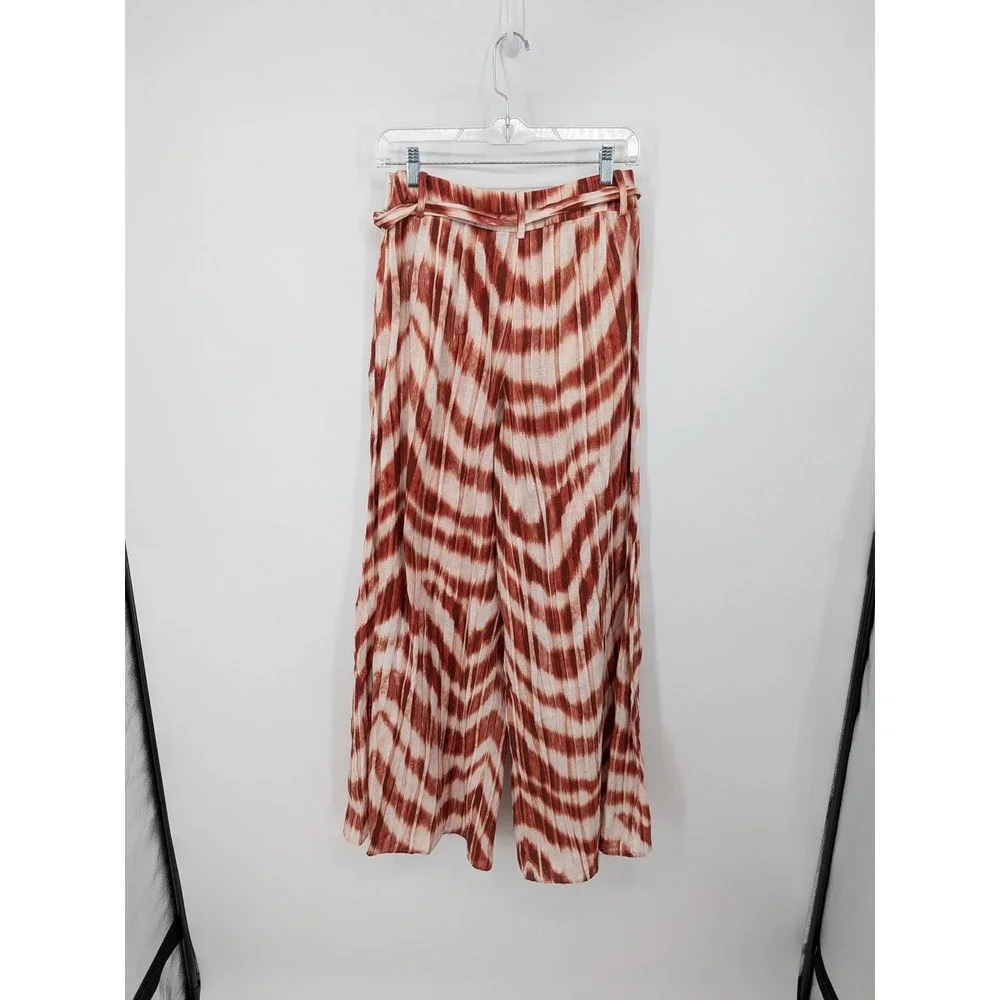Banana‎ Republic Wide Leg Linen Pants Women 0 Rust Ikat Tie Waist Casual Coastal